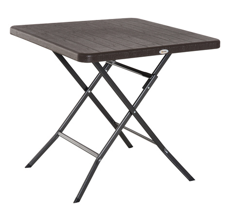 Table de jardin pliable table pliante carrée dim. 78l x 78l x 74h cm métal époxy hdpe imitation bois chocolat