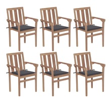 Vidaxl chaises de jardin empilables avec coussins 6 pcs teck solide