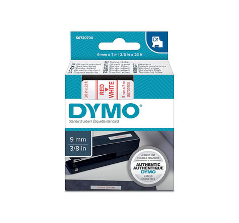 Dymo labelmanager cassette ruban d1 9mm x 7m rouge/blanc (compatible avec les labelmanager et les labelwriter duo)