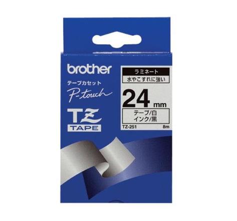 TZe-251 cassette à ruban, Largeur: 24 mm 8m Noir / Blanc BROTHER