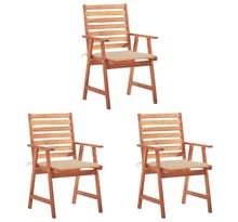Vidaxl chaises à dîner d'extérieur 3 pcs avec coussins acacia massif
