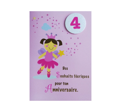 Carte de voeux enfant - anniversaire - 4 ans fille