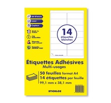 50 planches a4 de 14 = 700 étiquettes autocollantes papier adhésif blanc  - 99,1 x 38,1 mm - compatible mon timbre en ligne - (l7163) tva deductible