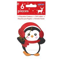 6 étiquettes cadeaux - Pingouins à paillettes