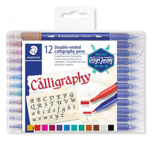 Boîte de 12 crayons feutre de calligraphie - Double pointe - Assortis - Calligraph duo 3005 Staedtler