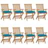 Vidaxl chaises de jardin avec coussins bleu clair 8 pcs teck massif