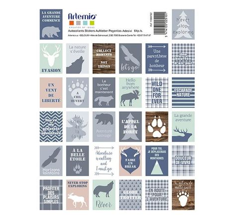64 stickers effet timbre - Woodland