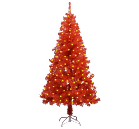 vidaXL Sapin de Noël artificiel pré-éclairé et support rouge 150cm PVC