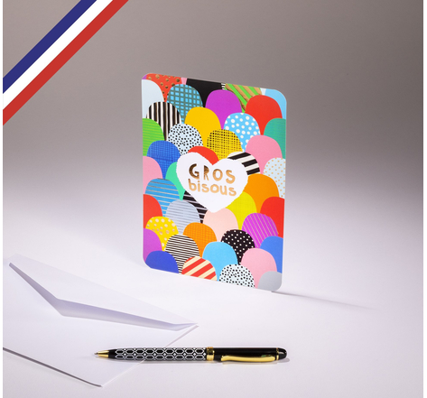 Carte simple Happy Word ! créée et imprimée en France sur papier certifié PEFC - Gros bisous