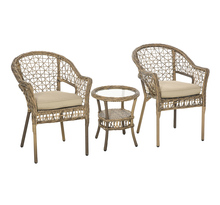 Outsunny Ensemble bistro de jardin style bohème chic 2 fauteuils avec coussins + table basse résine tressée beige