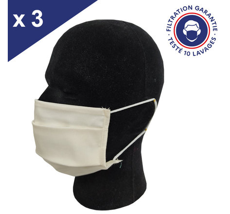 Masque Tissu Lavable x10 Beige Lot de 3