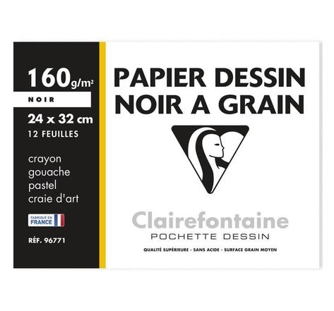 CLAIREFONTAINE - Pochette dessin - 12 feuilles - 24 x 32 cm - 160 g - Noir