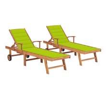 Vidaxl chaises longues 2 pcs avec coussin vert vif bois de teck solide