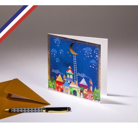 Carte double fin d'année - créée et imprimée en France- Paysage enneigé et poétique pour souhaiter un joyeux Noël ou les vœux de bonne année