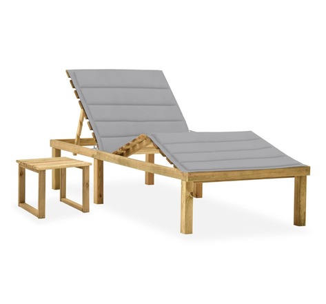 vidaXL Chaise longue de jardin avec table et coussin Pin imprégné