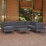 vidaXL Salon de jardin 8 Pièces avec coussins gris bois de pin solide