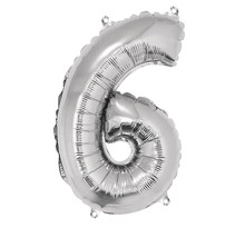 Ballon en aluminium chiffre 6 argenté 40cm