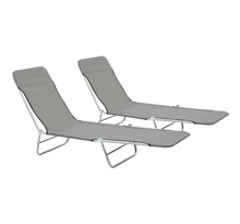 Vidaxl chaises longues pliables 2 pièces acier et tissu gris