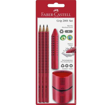 Kit crayon GRIP 2001, rouge blister FABER-CASTELL
