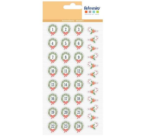 36 stickers ronds calendrier de l'avent - couronnes