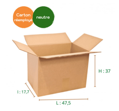 Lot de 50 cartons 47.5cm x 37cm x 17.7cm - Simple Cannelure - Cartons recyclés