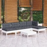 vidaXL Salon de jardin 6 Pièces avec coussins blanc bois de pin