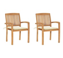 Vidaxl chaises de jardin 2 pcs avec coussins crème bois de teck massif