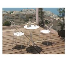 Set Table de jardin romantique en fer forgé 60 cm + 2 fauteuils - Blanc