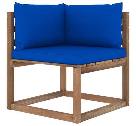 Vidaxl canapé d'angle palette de jardin avec coussins bleu