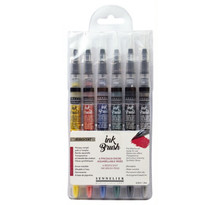Pochette de 6 pinceaux à réservoir Ink Brush Sennelier couleurs irisées