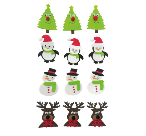 Sticker mousse personnages de Noël 3,5 à 5,1 cm 12 pièces
