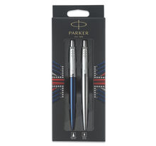 Parker jotter london, blister duo discovery : stylo bille bleu royal (recharge bleue) + stylo bille acier (recharge gel noire 0.7mm)