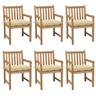 Vidaxl chaises de jardin 6 pcs avec coussins blanc crème teck solide