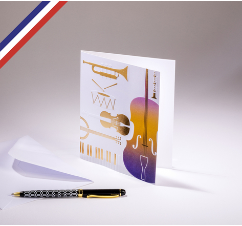 Carte double Aurore créée et imprimée en France sur papier certifié PEFC - Instruments de musique