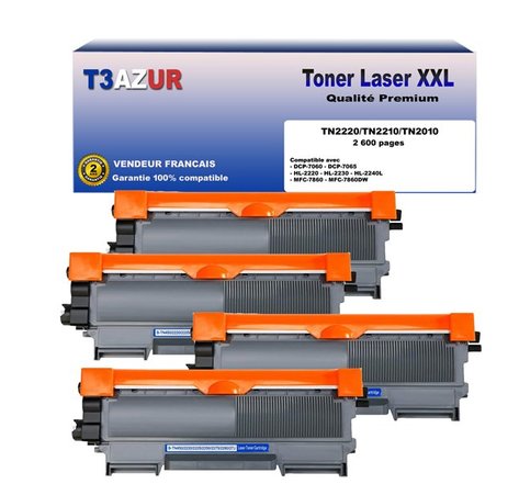 4 Toners  compatibles avec  Brother TN2220  TN2010 pour Brother Fax 2840  Fax 2845  Fax 2940 - 2600 pages - T3AZUR
