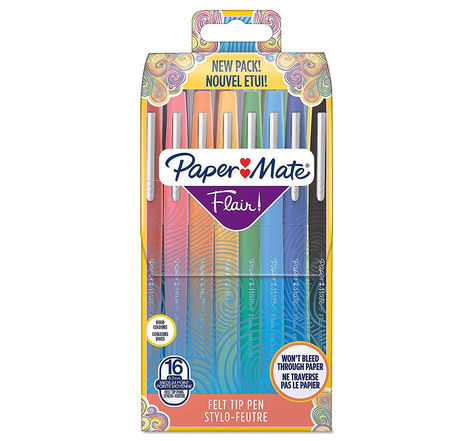 Paper mate flair original - 16 feutres - assortiment de couleurs - pointe moyenne 0.7mm