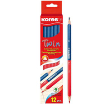 Etui 12 Crayons de couleur TWIN, bleu / rouge, triangulaire KORES