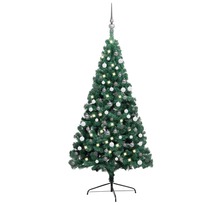 vidaXL Demi-arbre de Noël artificiel avec LED et boules Vert 150 cm