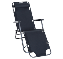 Chaise longue pliable bain de soleil transat de relaxation dossier inclinable avec repose-pied polyester oxford noir