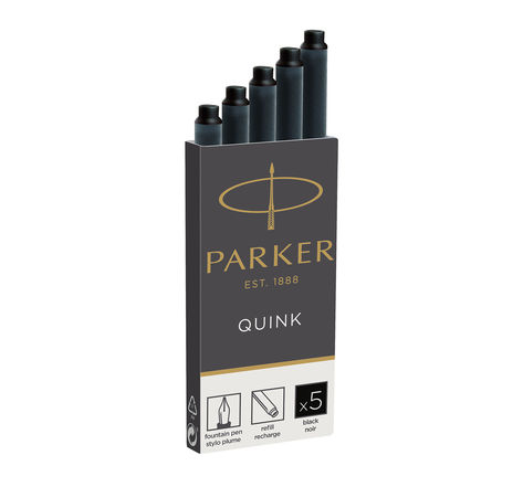 PARKER Quink 5 cartouches longues stylo plume, encre noire