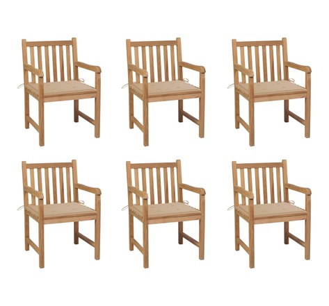 Vidaxl chaises de jardin 6 pièces avec coussins beige bois de teck massif
