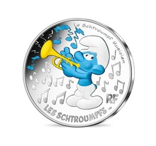 Monnaie de 10 Euro Argent colorisée Schtroumpf musicien