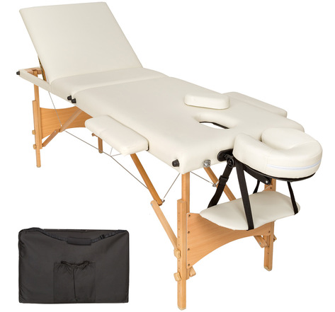 Tectake Table de massage pliante 3 Zones Bois, cosmétique, portable - beige