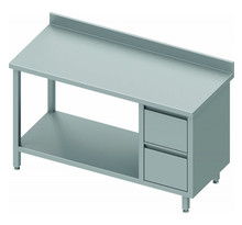 Table inox avec 2 tiroirs a droite & etagère - gamme 600 - stalgast - 1300x600