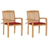 Vidaxl chaises de jardin 2 pcs avec coussins rouge bois de teck massif