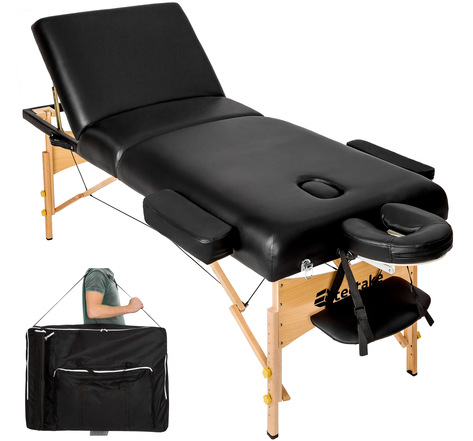 Tectake table de massage somwang 3 zones avec rembourrage de 7 5cm et châssis en bois - noir