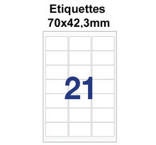 Étiquettes adhésives, 70x42,3mm , (21étiquettes/feuille) - blanc - 20 feuilles -t3azur