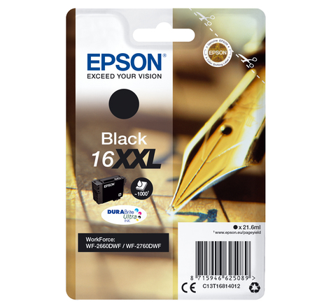 EPSON cartouche noire 16XXL WF2660DWF 16XXL cartouche dencre noir tres haute capacite 1.000 pages 1-pack blister avec alarme