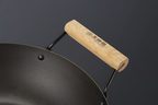 Wok avec double poignée en bois - 24 cm - En acier carbone - Compatible toutes plaques de cuisson