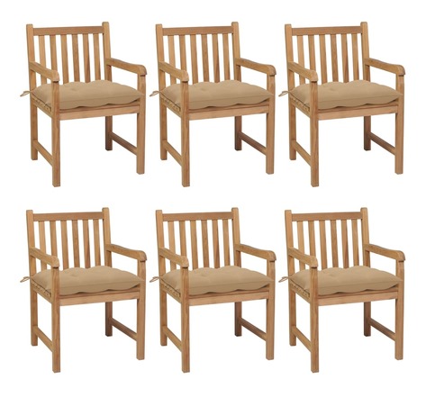 Vidaxl chaises de jardin 6 pcs avec coussins beige bois de teck solide